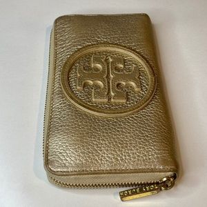Gold Tory Burch Zip Wallet
